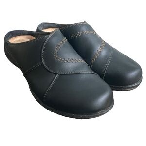 Clarks Womens Roseville Faye Black Leather Mule Slip On Shoe Size 8